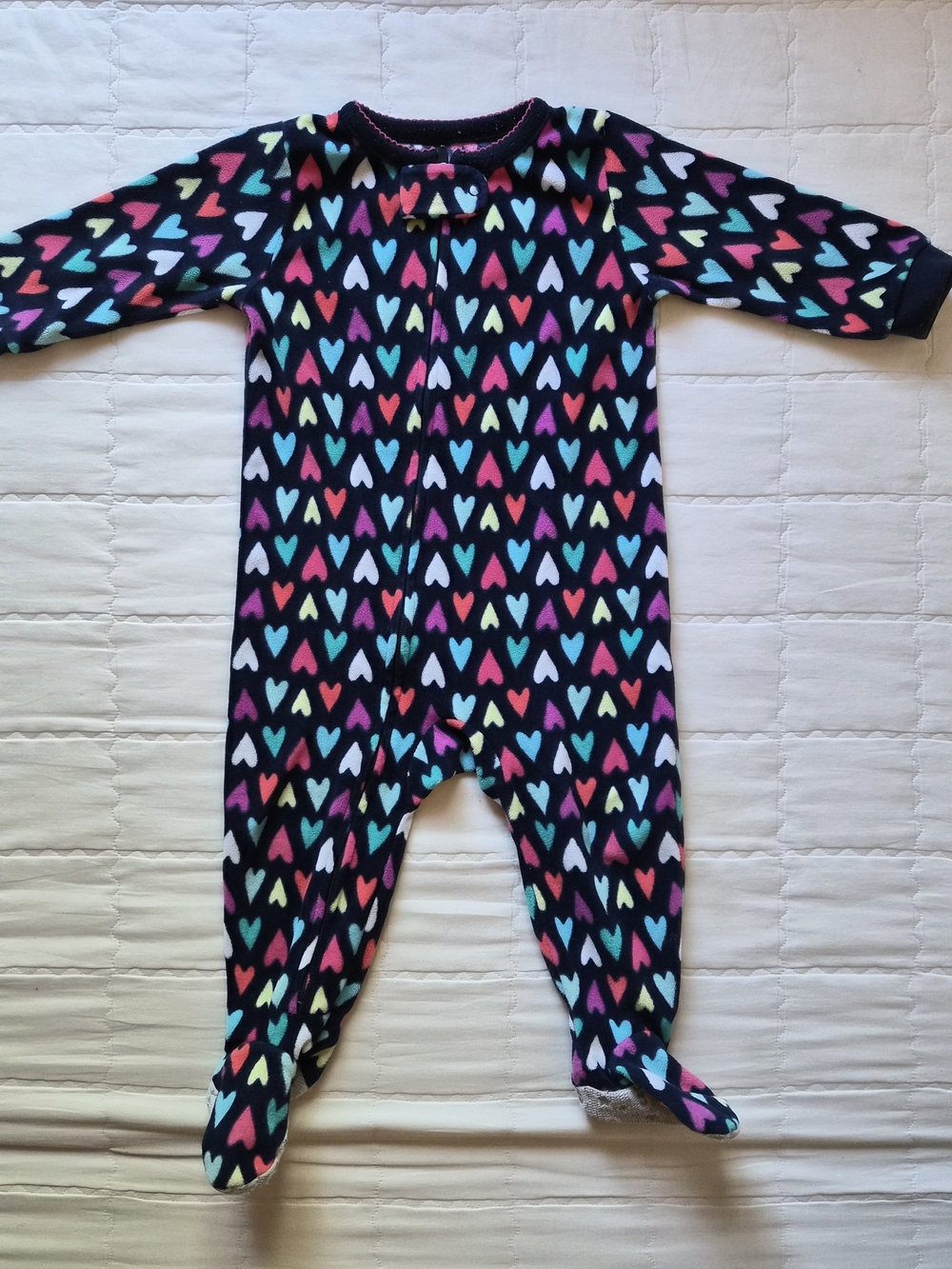 Carter's Navy Fleece Heart Print Footed One-Piece